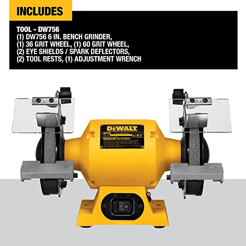 DEWALT Bench Grinder, 6 Inch, 3/4 HP, 3,600 RPM For Larger Grinding Applications(DW756) DEWALT
