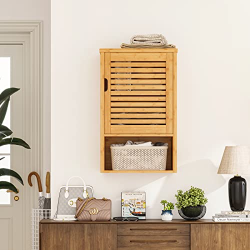 VIAGDO Bamboo Wall-Mounted Bathroom Cabinet with Adjustable Inner Shelf and Single Door VIAGDO