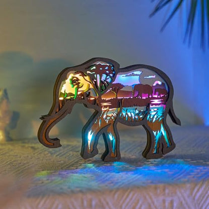 3D Wooden Animals Carving LED Night Light, Wood Carved Lamp Festival Decoration Home Decor Desktop Desk Table Living Room Bedroom Office Shelf