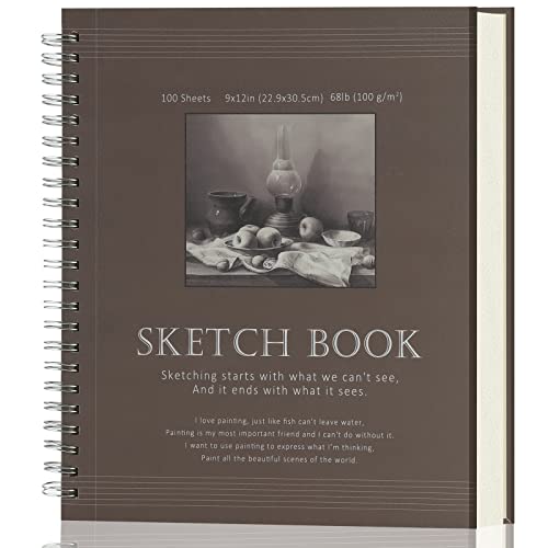 Soucolor 9 x 12 Sketch Book, 1-Pack 100 Sheets Spiral Bound Art Sketchbook, Acid Free (68lb/100gsm) Artist Drawing Book Paper Painting Sketching