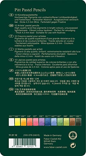 Faber-Castel FC112112 Pitt Pastel Pencils in A Metal Tin (12 Pack), Assorted Faber-Castell