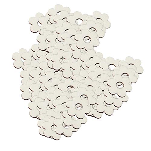 Happyyami 100pcs Flower Wood Cutouts Plum Blossom Wood Shapes Pieces Wood Discs Slices for DIY Craft Wedding Birthday Party Favors Centerpieces Happyyami