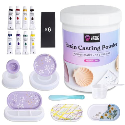 LET'S RESIN Resin Casting Powders Starter Kit, 1000g Fast Cured Odorless Casting Powder, 20~30 Minutes De-Mold, Water Activated Plaster Powder