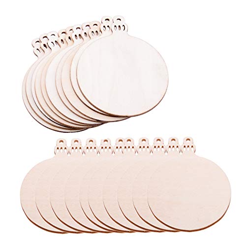 Pack of 50 Wooden Crafts to Paint 2.75 inch Christmas Tree Hanging Ornaments Unfinished Wood Cutouts Christmas Decoration DIY Crafts (Wooden Round malyunin