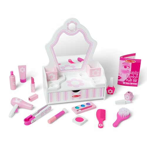 Melissa & Doug Wooden Beauty Salon Play Set With Accessories (18 pcs) - Pretend Hair Salon, Toddler Makeup Vanity, Fashion Role For Kids Ages 3+ Melissa & Doug