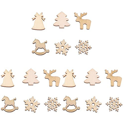 SEWACC 300PCS Mini Christmas Wooden Cutouts Unfinished Wood Christmas Ornaments Snowflake Tree Bell Deer Embellishments Hanging Wooden Pendant Slices