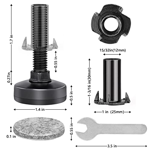 Heavy Duty Furniture Leveling Feet M10 Thread Furniture Levelers Adjustable Furniture Feet w/ T-nut Kit Table Levelers for Cabinet Workbench Chair Sanchamy