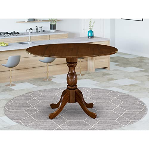 East West Furniture DMT-AWA-TP Dublin Kitchen Dining Table - a Round Wooden Table Top with Dropleaf & Pedestal Base, 42x42 Inch, Walnut East West Furniture