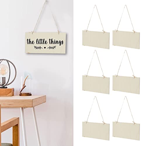 Unfinished Hanging Wood Sign,6Pack Blank Wooden Signs for Crafts,Decorative Wood Plaque Wooden Slices Banners with Holes Ropes for Coffee Shop HERCHR