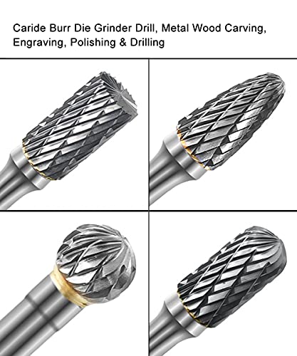 ASNOMY 8pcs Carbide Burr Set with 1/4''(6mm) Shank Double Cut Solid Carbide Rotary Burr Set Cutting Burrs for Die Grinder Drill, Metal Wood Carving, ASNOMY