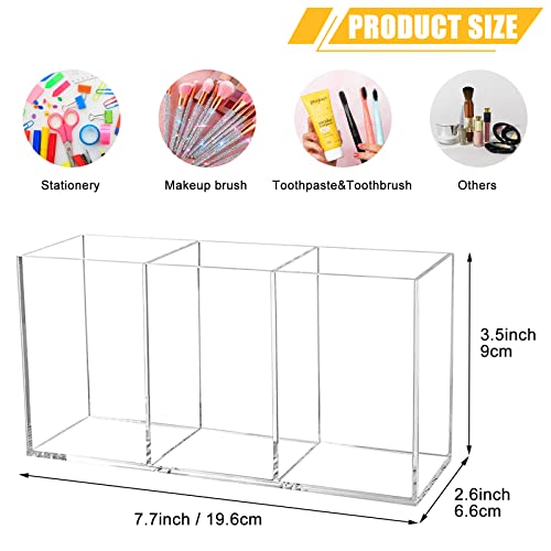 Cerpourt Clear Makeup Brush Organizer,Acrylic Cosmetic Brushes Storage Holder with 3 Slots,Pencil Pen Holder for Desk,Desk Organizer and Accessories Cerpourt