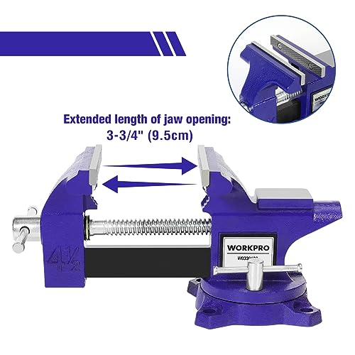 WORKPRO Bench Vise, 4-1/2" Vice for Workbench, Utility Combination Pipe Home Vise, Swivel Base Bench for Woodworking WORKPRO