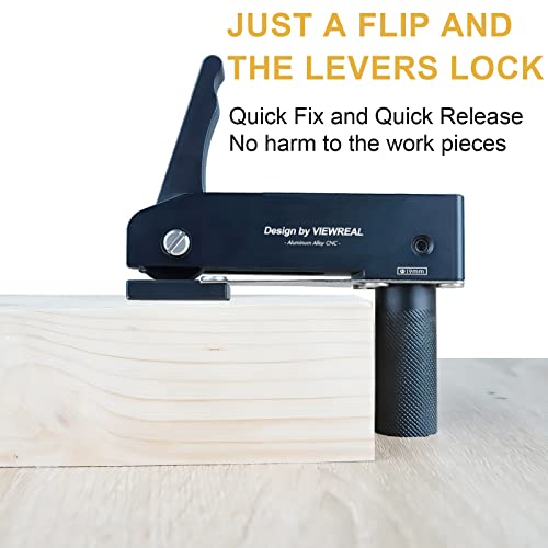 2 Pack 3/4 Inch (19mm) MFT Bench Dog Clamps, Aluminum Alloy Hold Down Clamps for Woodworking with Quick Release, Adjustable Benchtop Clamps for ViewReal