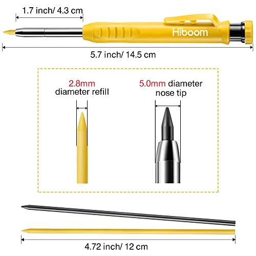 Hiboom 2 Pack Solid Carpenter Pencil with 14 Refill, Long Nosed Deep Hole Mechanical Marker Built-in Sharpener for Woodworking Architect Fathers Day Hiboom