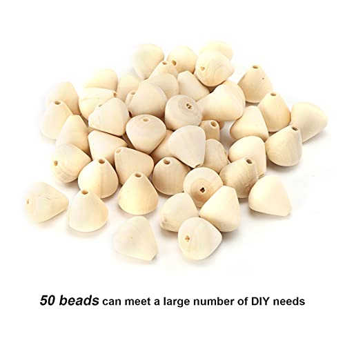 50Pcs Wood Beads Cone Shape Round Unfinished Wooden Loose Beads Wood Spacer Beads for Crafts DIY Jewelry Making Decoration Hztyyier