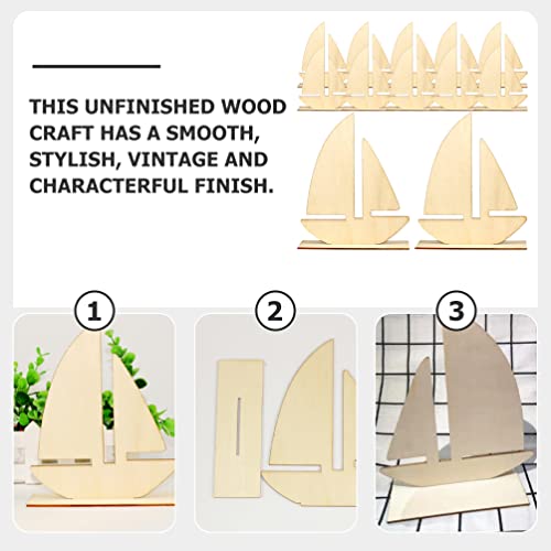 10pcs Sailboat Wood Slices Unfinished Wood Cutouts Rustic Blank Wood Sailing Ship Slice Pieces Ornaments Hanging Embellishments for Beach Ocean Theme Sewroro