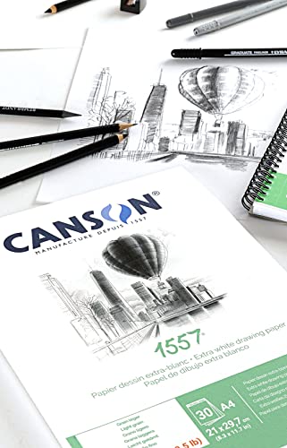 CANSON 1557 Extra White 120gsm A5 Sketch Paper, Light Grain, 50 Sheets, Ideal for Professional Artists & Illustrators Canson