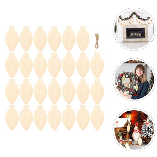 VOSAREA 50pcs Light Bulb Wood Cutouts Christmas Unfinished Wooden Light Bulbs Light Bulb Shaped Wood Ornaments Xmas Tree Hanging Embellishments VOSAREA