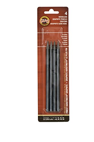Koh-I-Noor Progresso Woodless Graphite 4-Pencil Set, HB, 2B, 4B, 6B Degrees, 1 Pencil per Degree (FA8911.4BC) , Black Koh-I-Noor