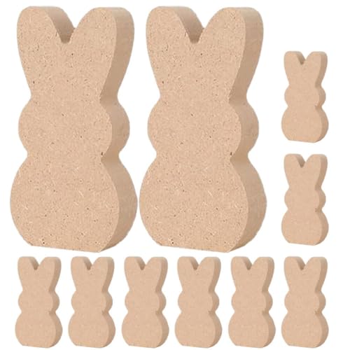 KALLORY Easter Wooden Bunny Cutouts,10pcs Unfinished Wooden Easter Rabbit Cutouts Easter Wood Bunny Slice Ornament for Easter Crafts Easter Spring KALLORY