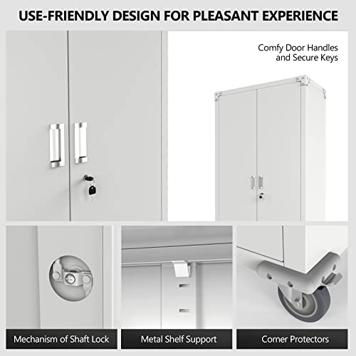 VINGLI 72" Tall Metal Storage Cabinets with Doors and 4 Adjustable Shelves for Garage, Office, Classroom, Laundry&Utility Room with Wheels, Grey, 32W VINGLI