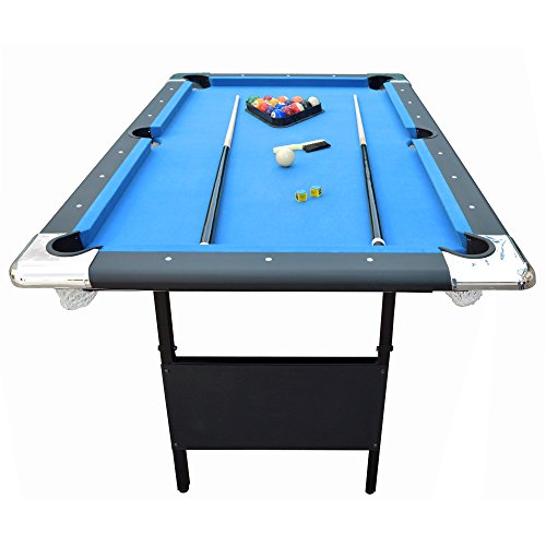 Hathaway Fairmont Portable 6-Ft Pool Table for Families with Easy Folding for Storage, Includes Balls, Cues, Chalk, Blue Hathaway
