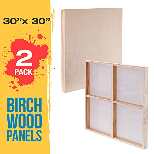 U.S. Art Supply 30" x 30" Birch Wood Paint Pouring Panel Boards, Gallery 1-1/2" Deep Cradle (Pack of 2) - Artist Depth Wooden Wall Canvases - U.S. Art Supply