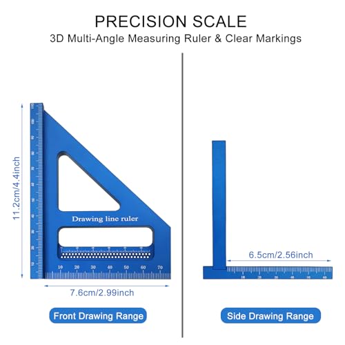 3D Multi-Angle Measuring Ruler,45/90 Degree Aluminum Alloy Woodworking Square Protractor,Ideal for Engineer Carpenter Crafting, Drawing,Miter Zalaxt