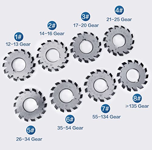 DP16 PA14-1/2 Involute Gear Cutter - Bore22 O.D.55 No.1-8 Gear Cutters with 22mm R8 Shank Milling Arbor Gear Mill Cutter Holder - Lathe CNC Cutting IWONGO