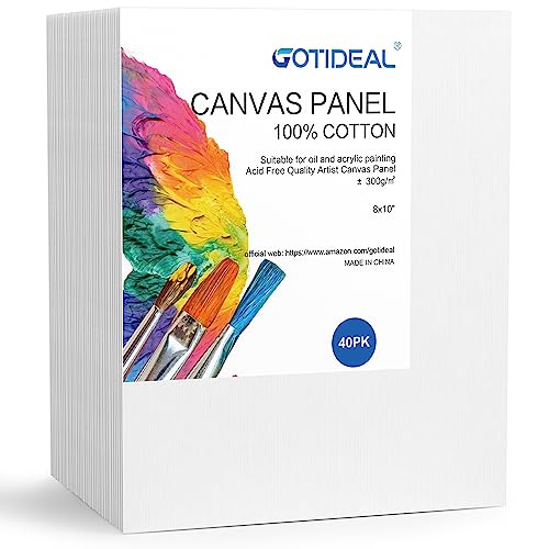GOTIDEAL Bulk Canvas Boards for Painting, 8x10 inch Value Pack of 40, Gesso Primed White Blank Canvases for Painting - 100% Cotton Art Supplies GOTIDEAL