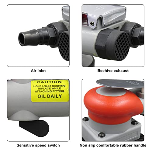 Air Orbital Sander, Air Square Orbit Finishing Sander, Professional Orbit Pneumatic sheet Sander Alloy Steel Air Palm Sanding Sandpaper Machine for Luqeeg