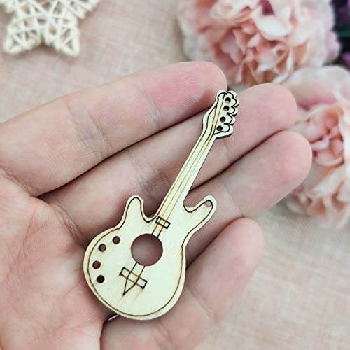 20pcs Guitar Wood DIY Crafts Cutouts Wooden Electric Guitar Shaped Slices Embellishments Gift Unfinished Wood Ornaments Home Decorations Creaides