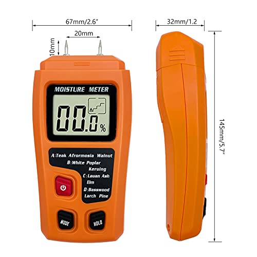 Digital Wood Moisture Meter Wood Humidity Tester Hygrometer Timber Damp Detector Large LCD Display (Orange) QYQRQF