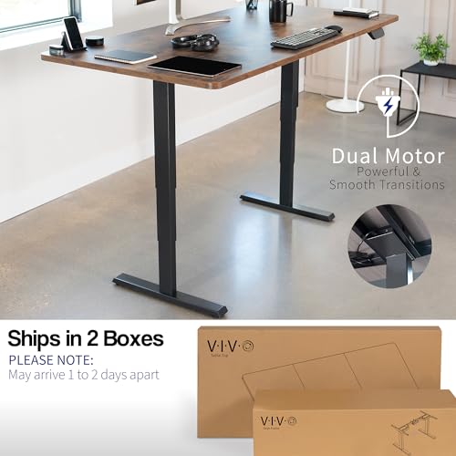VIVO Electric Height Adjustable 71 x 36 inch Memory Stand Up Desk, Rustic Vintage Brown Table Top, Black Dual Motor Frame, Touch Screen Preset VIVO
