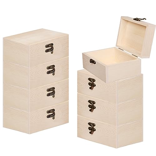 Voittozege 8 Pack Unfinished Wood Box for Crafts 6 X 4 X 2 Inch Natural Wood Box with Hinged Lids and Front Clasps, Small Wooden Boxes for DIY Gift Voittozege