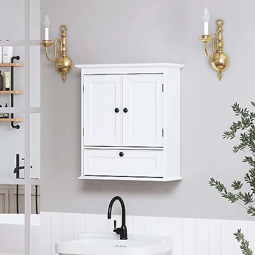 Spirich Bathroom Cabinet Wall Mounted, Small Bathroom Wall Cabinet Over Toilet, Medicine Cabinet Organizer with Doors and Adjustable Shelf, White Spirich