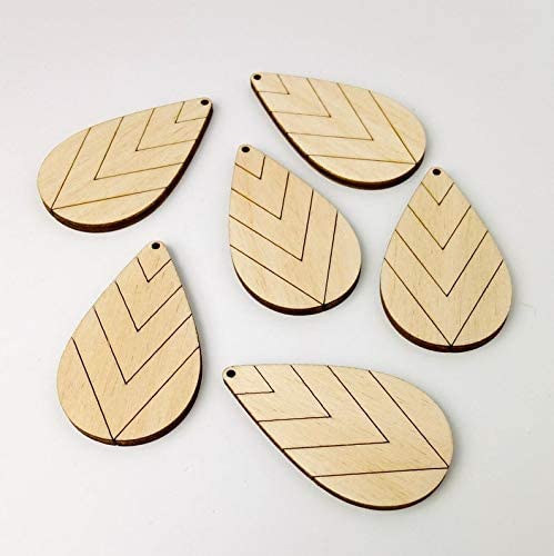 ALL SIZES BULK (12pc to 100pc) Unfinished Wood Cutout Wide Chevron Lines Sectioned Teardrop Tear Drop Earring Jewelry Blanks Crafts Made in Texas Texan Wood Crafts