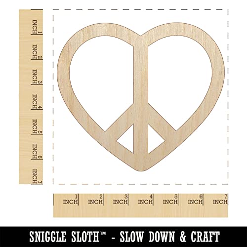 Peace Symbol in Heart Unfinished Wood Shape Piece Cutout for DIY Craft Projects - 1/4 Inch Thick - 6.25 Inch Size Sniggle Sloth