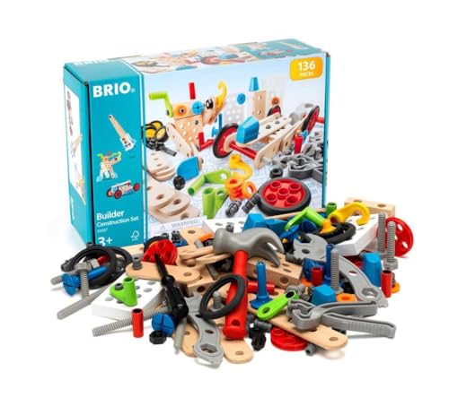 Brio Builder 34587 - Builder Construction Set - 136-Piece Construction Set STEM Toy with Wood and Plastic Pieces for Kids Age 3 and Up Brio