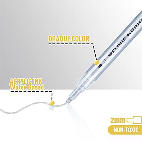 Silver Paint Pen Acrylic Markers: 8 Pack Acrylic Silver metallic Marker Pens for Art Project, Drawing, Rock Painting, Stone, Ceramic, Wood, Cards AKARUED