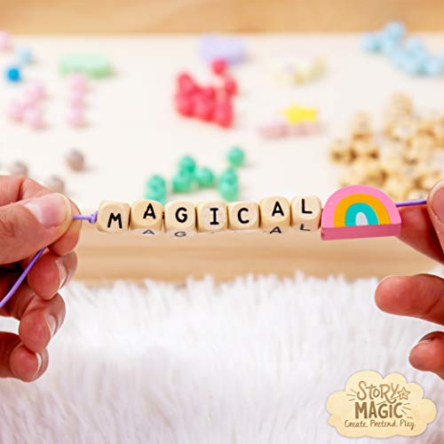 Story Magic Wooden ABC Bead Kit, Premium Wood Jewelry Making Kit, 350+ Wooden Beads & Charms for Beading Bracelets, Great for Playdates & Sleepovers, Story Magic