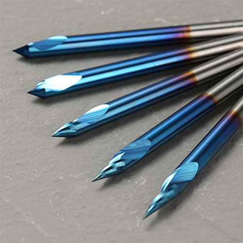 Genmitsu 5PCS V-Groove CNC Router Bits, Degree 20/30/45/60, 1/8'' Shank Nano Blue Coating End Mills, for Wood Carving Milling, VG05B Genmitsu