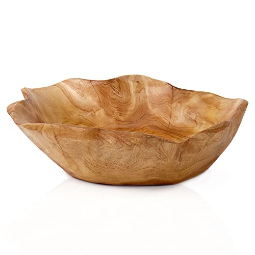 DeziWood Irregular Wooden Bowls for Decor, Unique Hand Carved Decorative Farmhouse Wooden Fruit Bowls, Large Wood Bowl for Nut Keys Jewelry Pine DeziWood