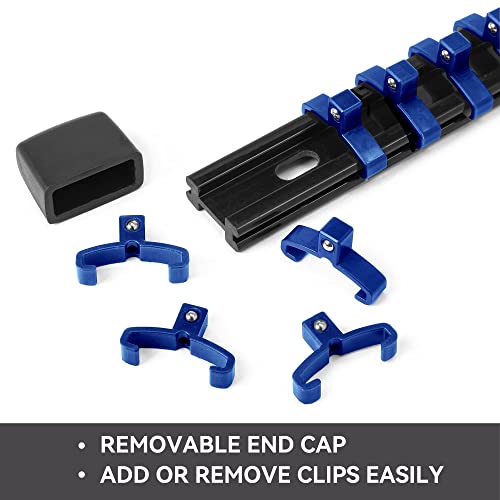 ALOANES 9 PC ABS Socket Organizer, 1/2 inch, 3/8 inch and 1/4 inch Drive Socket Rail Holders, Heavy Duty Socket Racks, Black Rails with Red, Blue and ALOANES