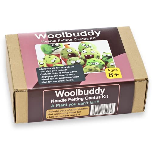 Woolbuddy Needle Felting Kit, Cactus Monster Felting Kit for Beginner Adults, Kids Needle Felting Kit Succulent, 4 Felting Needles, Felting Wool, Woolbuddy