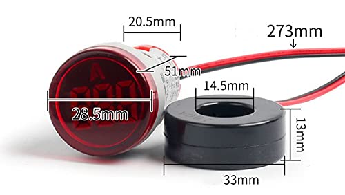 Szliyands 3pcs Digital Display AC Current Indicator, 22mm Round Head LED Current Tester 0~100A Ammeter Monitor Green red Yellow Szliyands