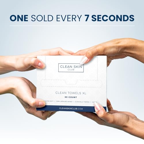 Clean Skin Club Clean Towels XL, 100% USDA Biobased Face Towel, Disposable Face Towelette, Makeup Remover Dry Wipes, Ultra Soft, 50 Ct, 1 Pack CLEAN SKIN CLUB