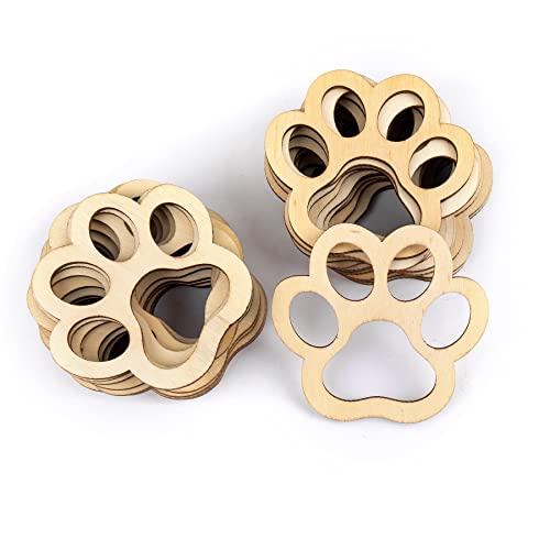 Framendino, 24 Pack Unfinished Wood Pet Paw Cutouts Blank Wooden Dog Cat Claws Cutout for DIY Crafts Painting Framendino