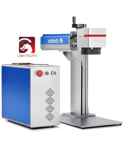 OMTech 50W Fiber Laser Engraver with LightBurn, Laser Engraving Machine with Red Dot Pointer, 7.9x7.9 Solid State Laser Marking Etching Machine for OMTech