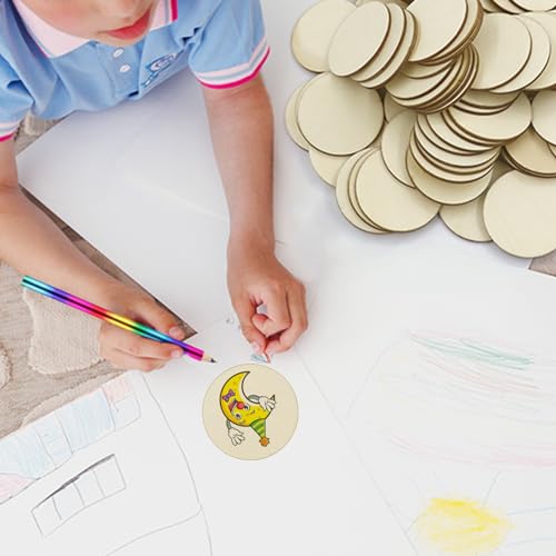 Jyongmer 100 Pieces Unfinished Wood Circle - 2 inch Round Disc Blank Natural Wooden Cutout Ornaments for Decoration DIY Craft Art Supplies, 0.11 inch Jyongmer